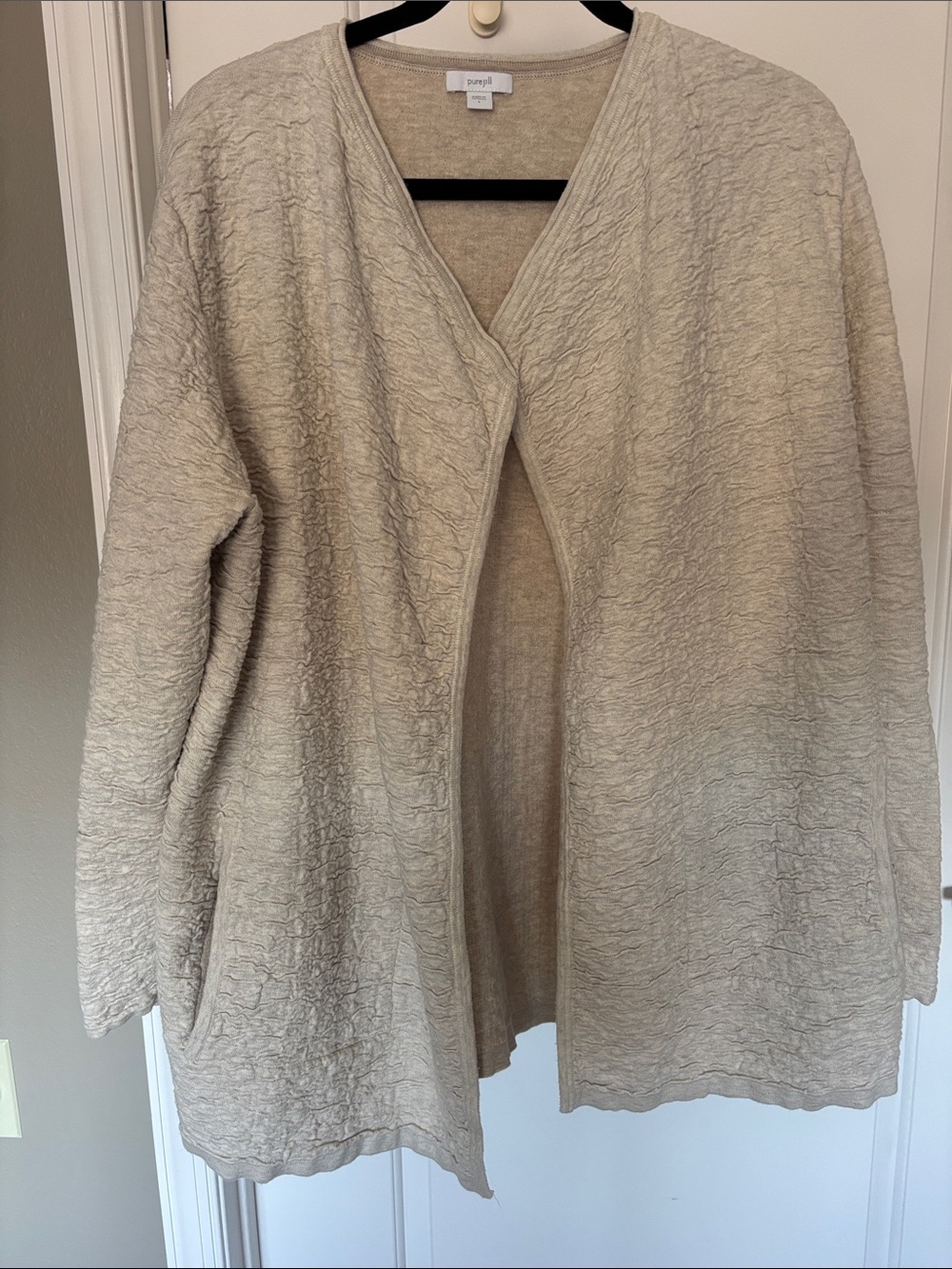 J. Jill Textured Open-Front Cardigan in Light Beige